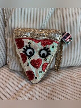 Betsey Johnson Say Cheese Glitter Pizza Wristlet Handbag (Model BJ62005H)